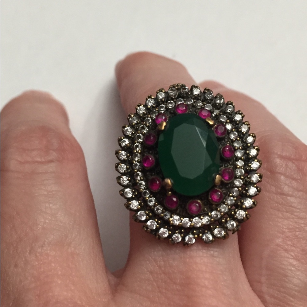 Exotic Indian 925 brass ruby CZ Halo Ring